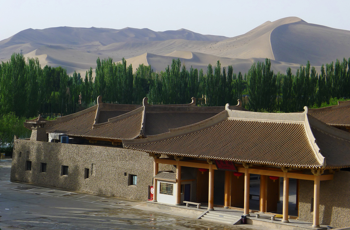 Views of the dunes from the terrace of the Silk Road Hotel.