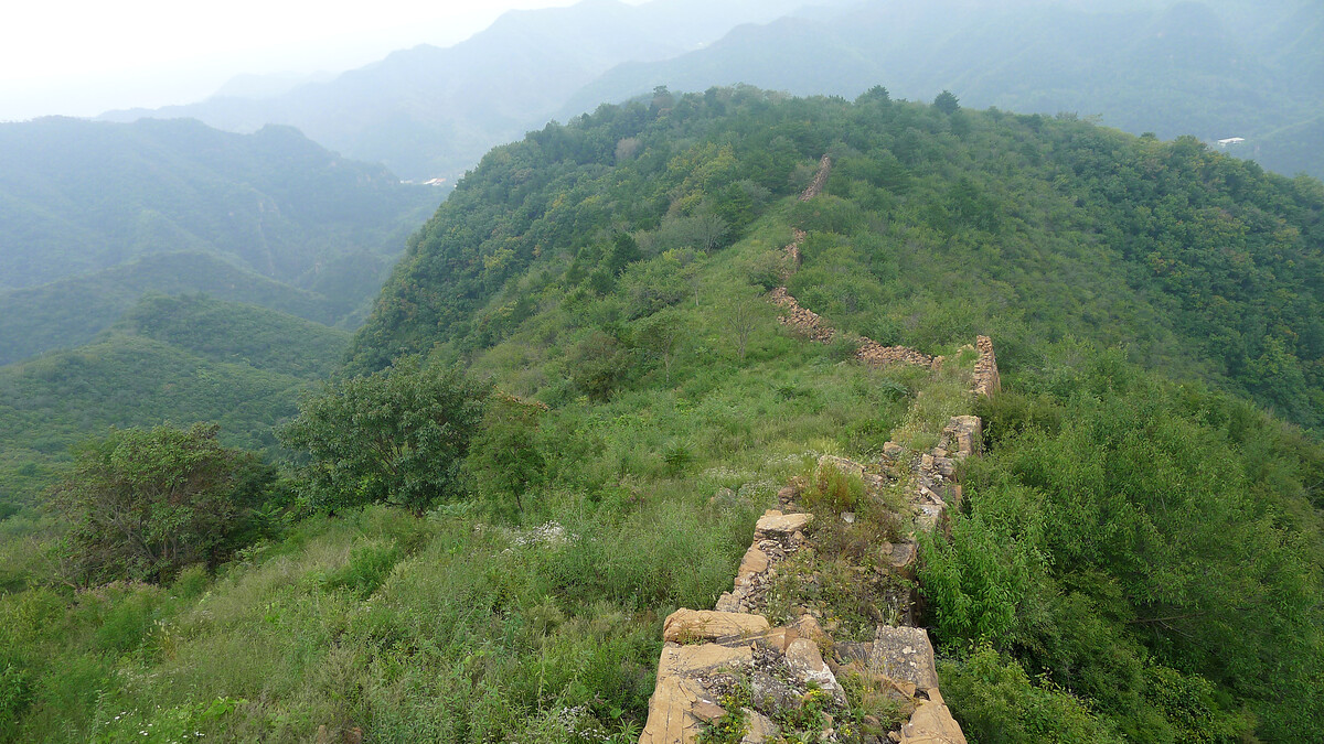 Low Great Wall on a forested ridge
