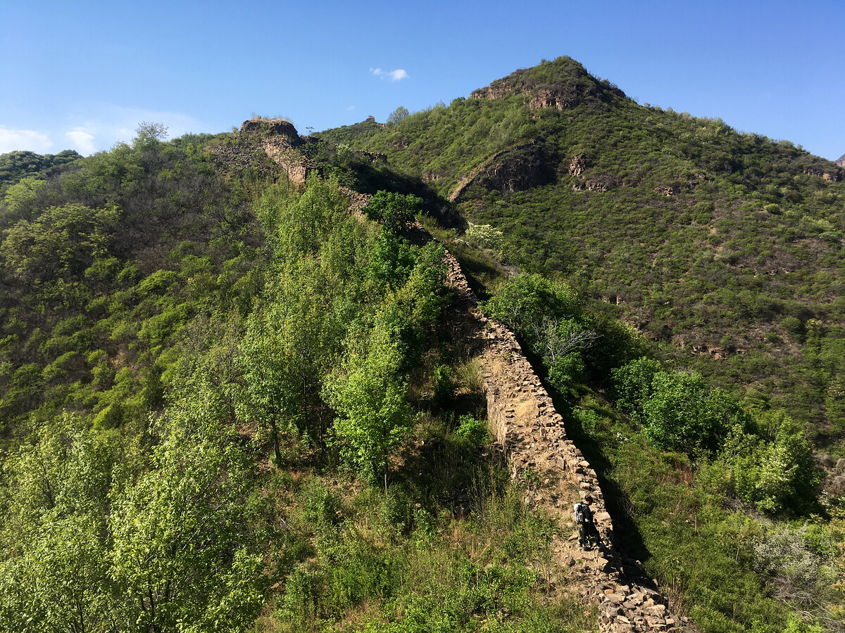 Great Wall on forested hills.