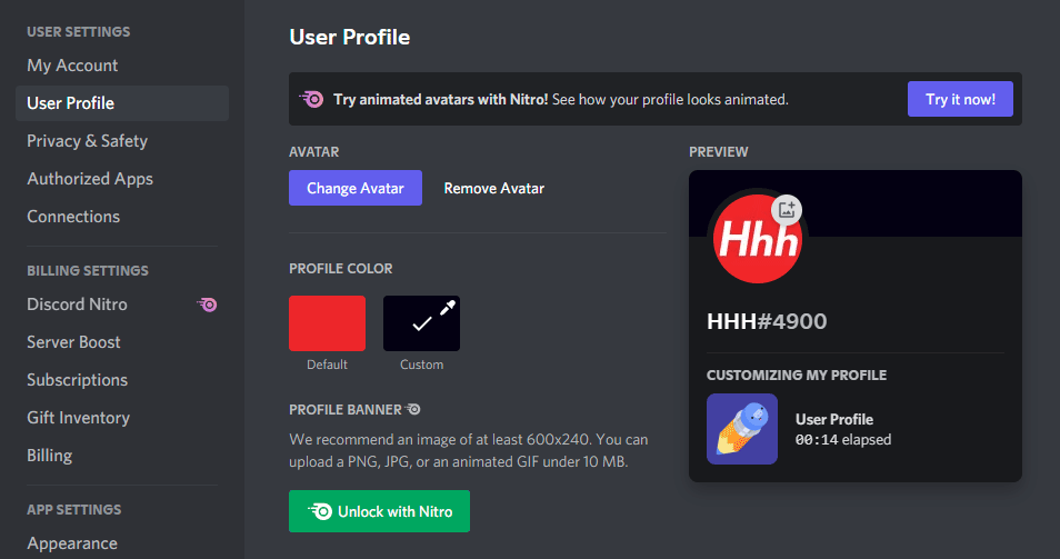 Screenshot of Discord User Profile screen