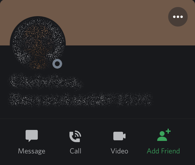 Screenshot of Discord mobile app message, add, and call options
