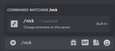Animation of the /nick slash command in Discord