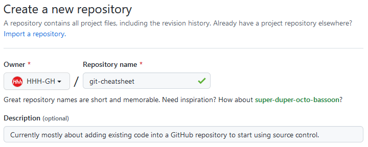 Cropped screenshot of the Create a new repository page on GitHub