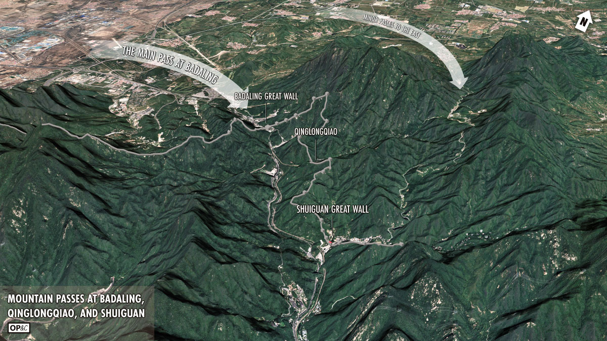 Mountain passes at Badaling, Qinglongqiao, and Shuiguan