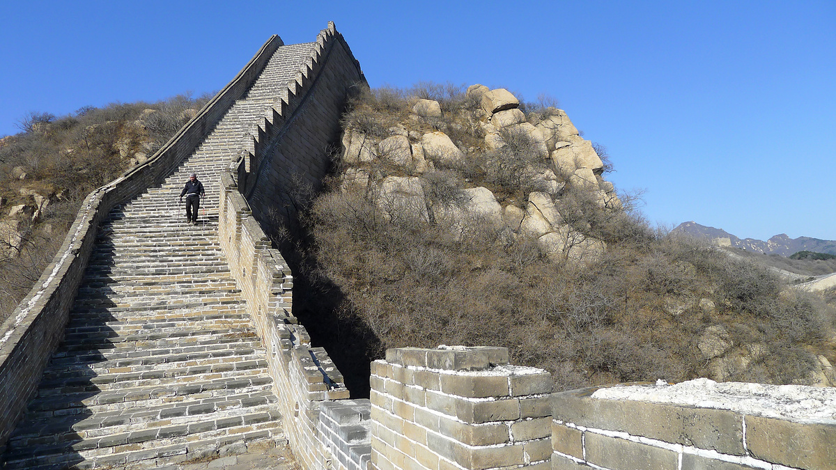 Steep stairs on the Great Wall at Shuiguan