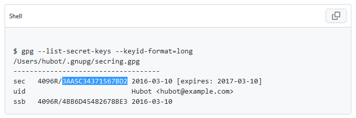 Screenshot of a list of keys and IDs, taken from GitHub