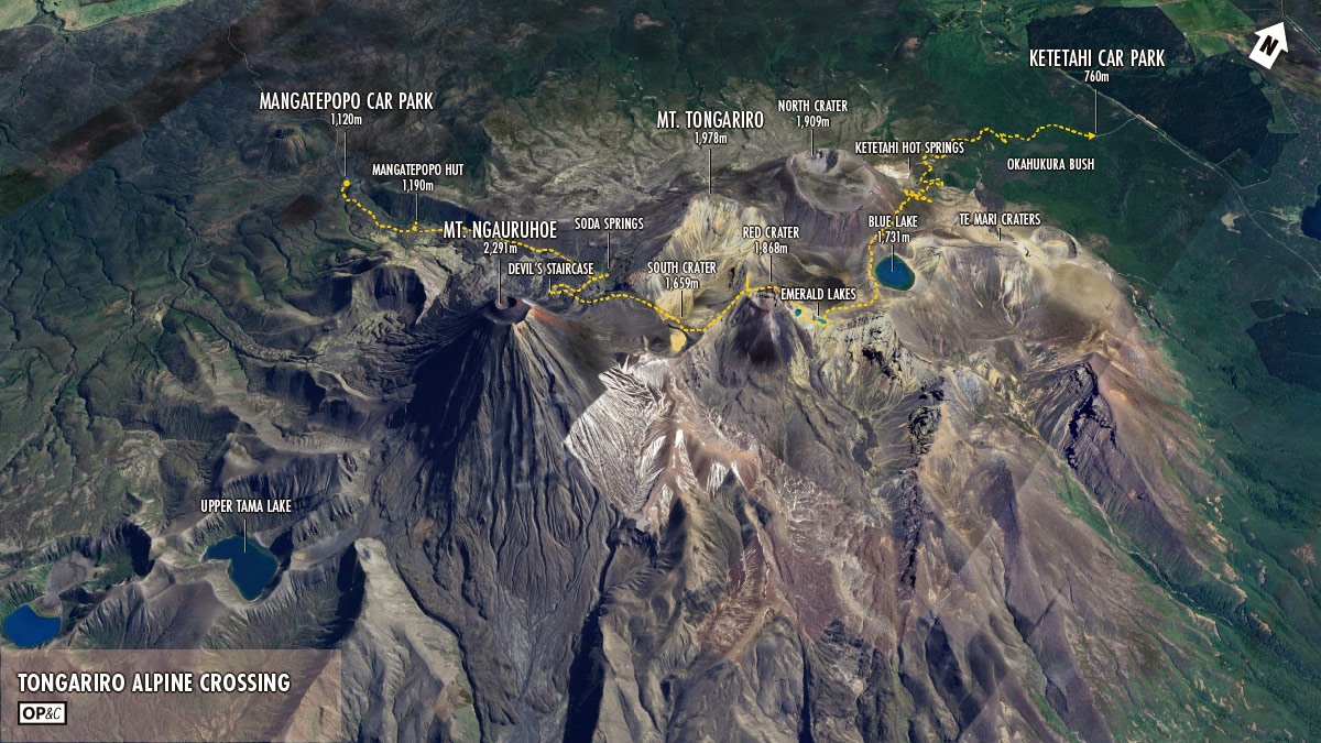 Map of the Tongariro Alpine Crossing route