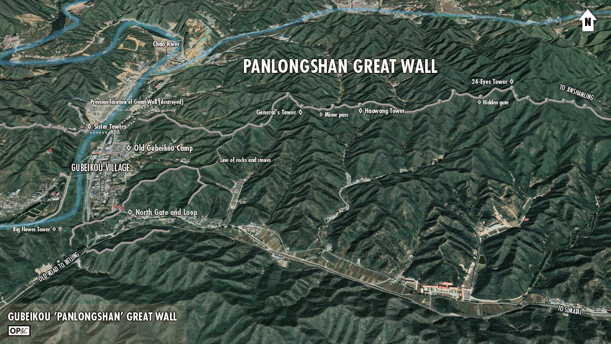 A map that shows an overall view of the the Gubeikou ‘Panlongshan’ Great Wall in north-east Beijing.