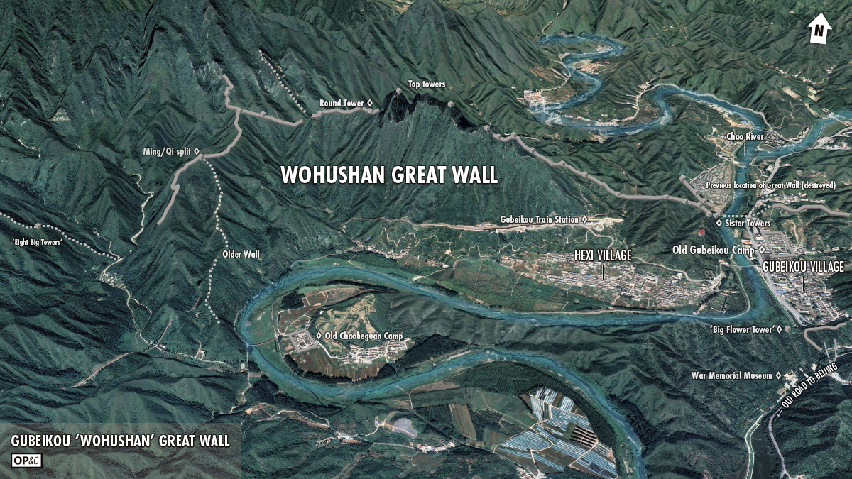 A map that shows an overall view of the the Gubeikou ‘Wohushan’ Great Wall in north-east Beijing.