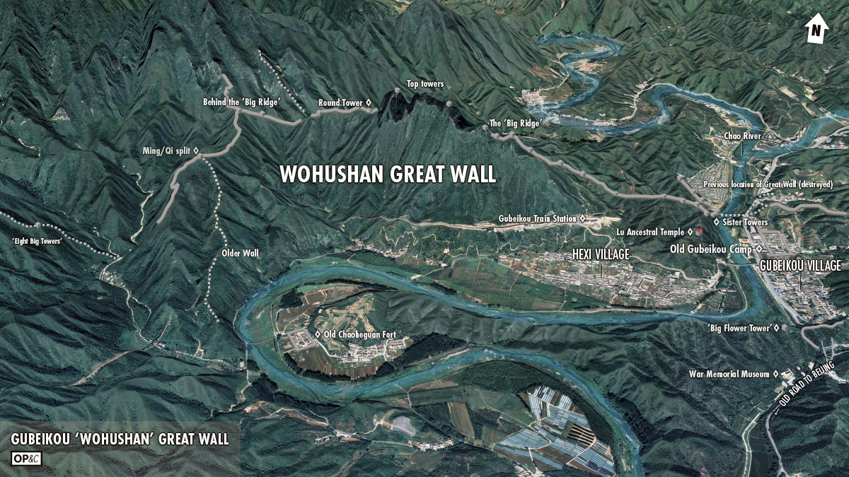 A map that shows an overall view of the the Gubeikou ‘Wohushan’ Great Wall in north-east Beijing.
