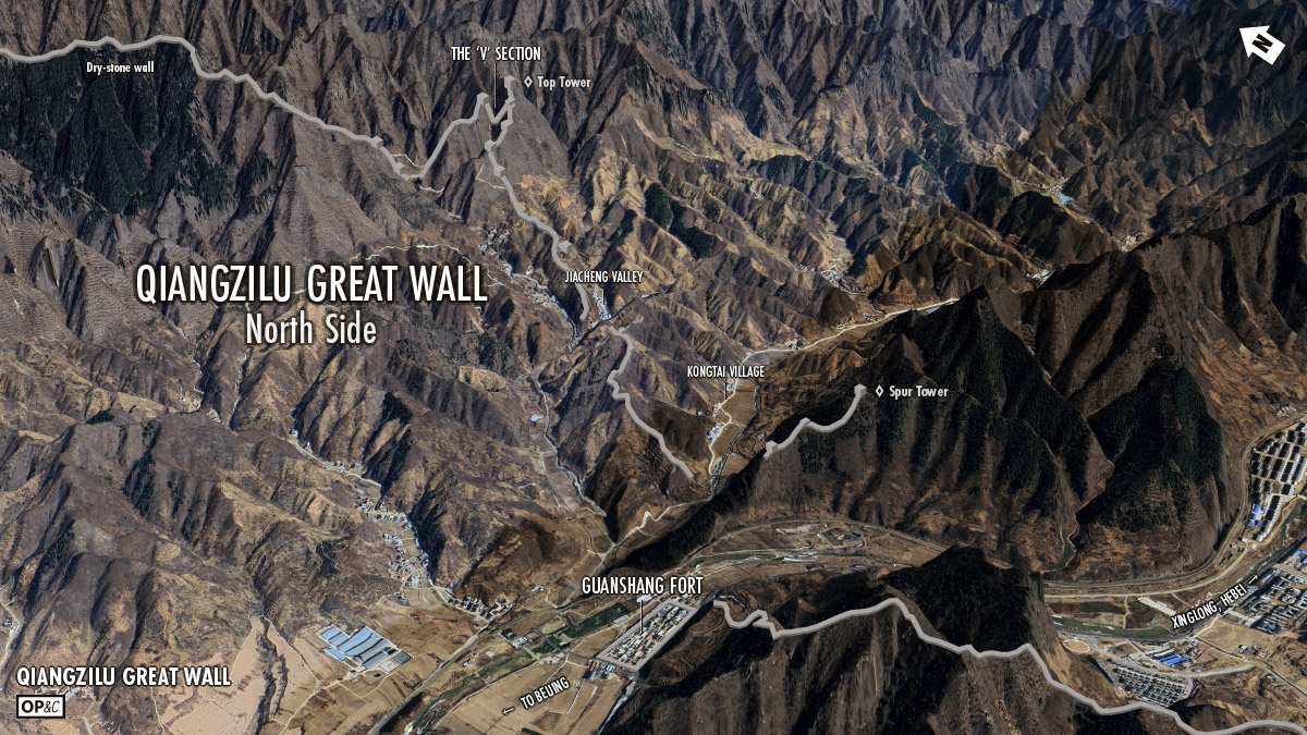 An overview of the Guanshang Fort and northern section of the Qiangzilu Great Wall