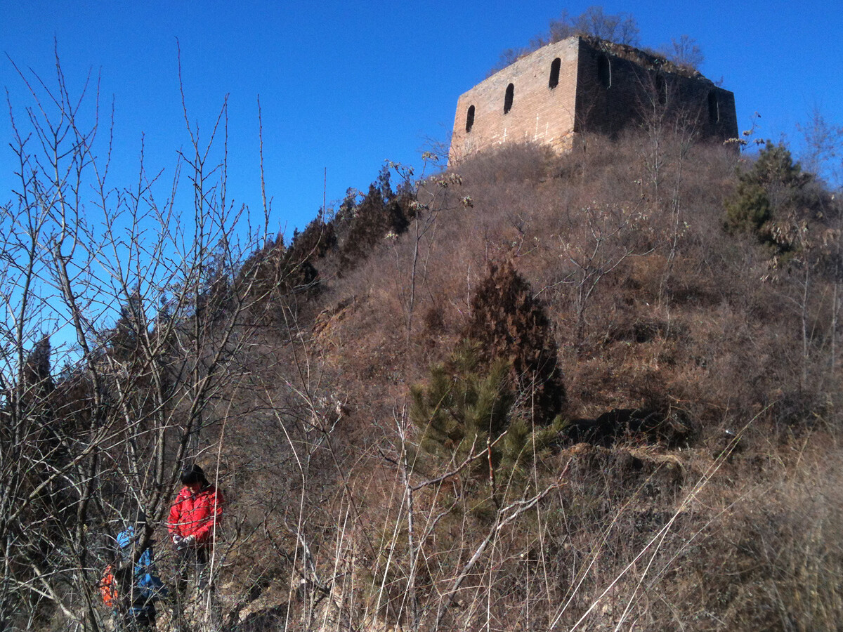 Looking up to the large tower.
