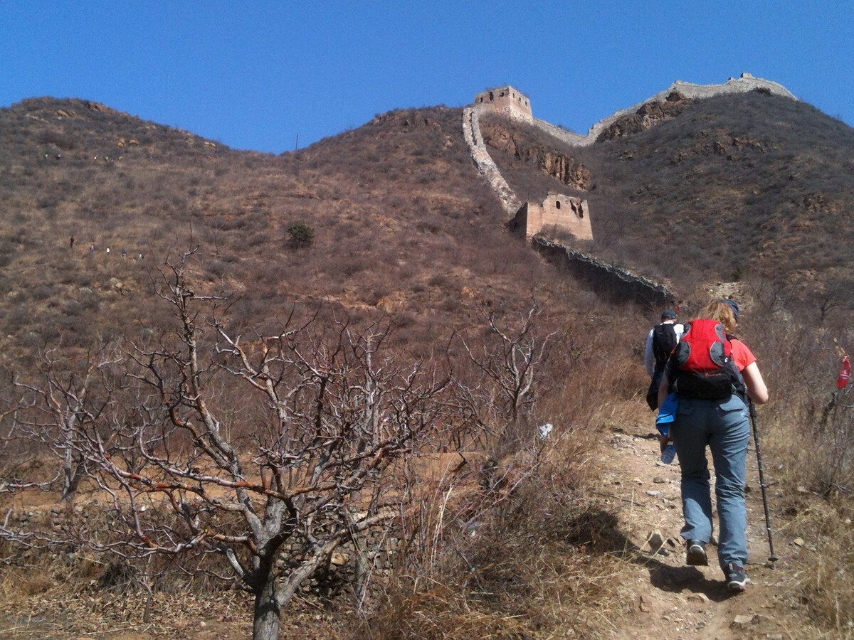 Great Wall towers and hikers